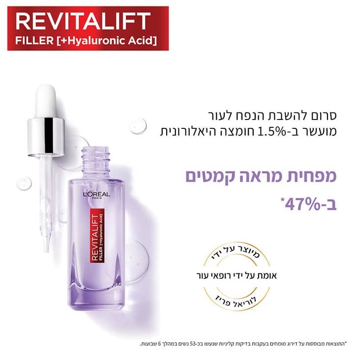 סרום להשבת הנפח לעור מועשר באחוז וחצי חומצה היאלורונית מפחית מראה קמטים ב-47 אחוז